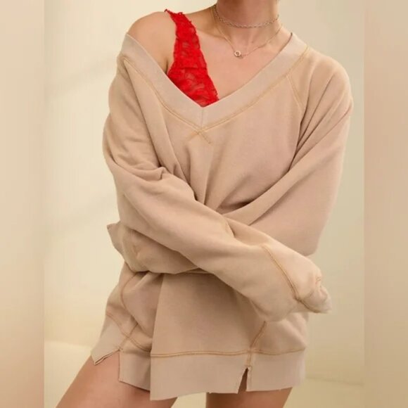 Aerie Downtime Textured Oversized V Neck Sweater Xsmall Xxs - Picture 2 of 14